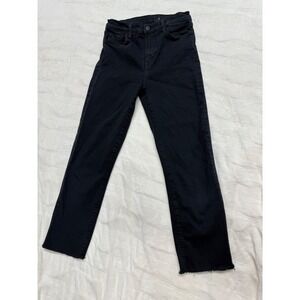 Black High Rise Cropped Raw Hem Distressed Jeans Women's Size 26